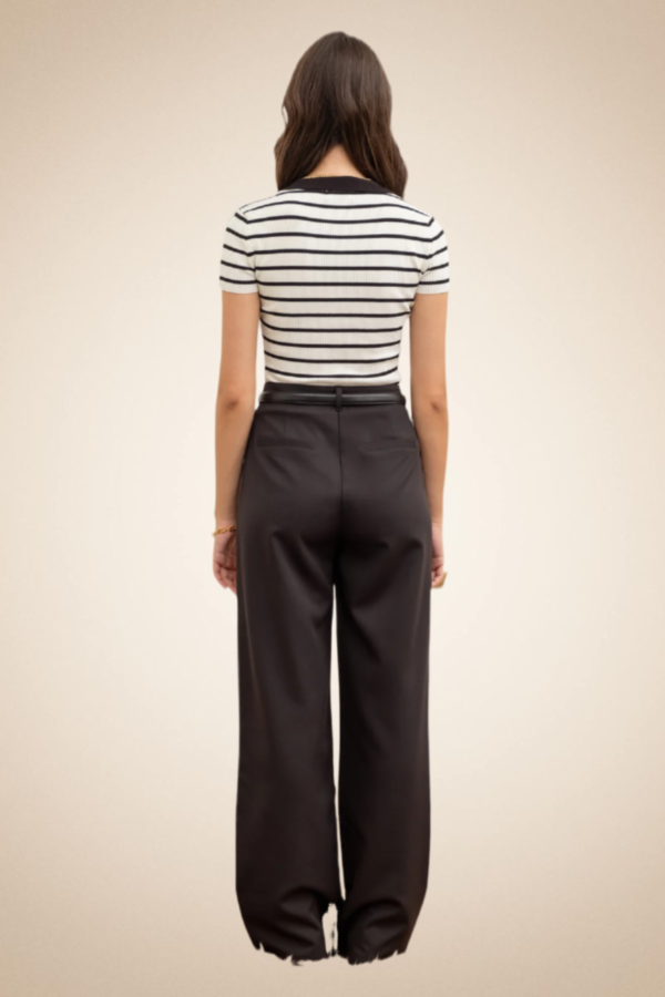 Striped Ribbed Knit Polo Top – Ivory & Black - Image 7