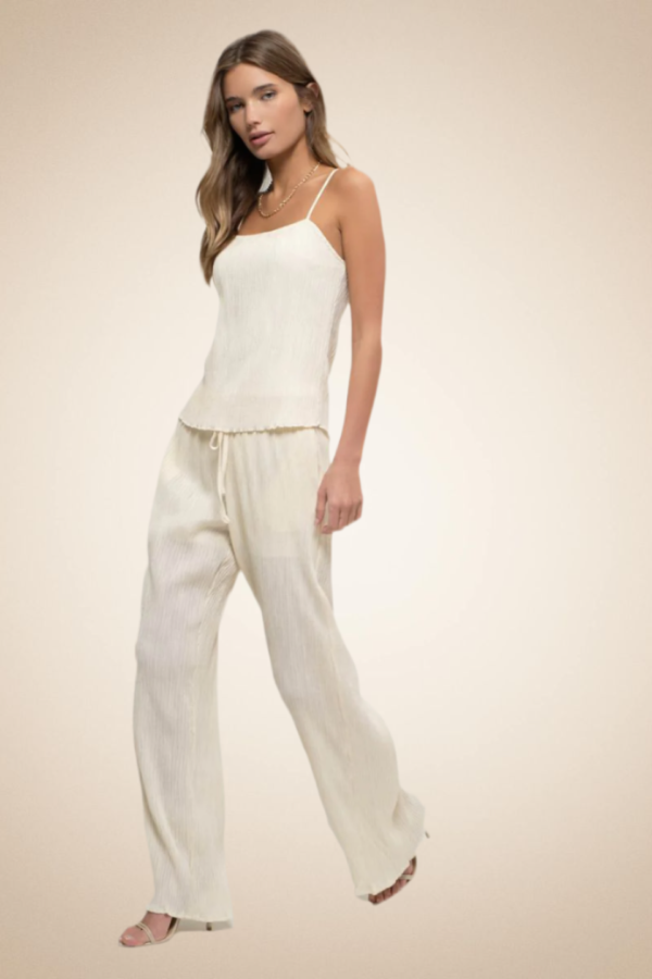 Textured Cream Two-Piece Set – Top & Wide-Leg Pants - Image 2