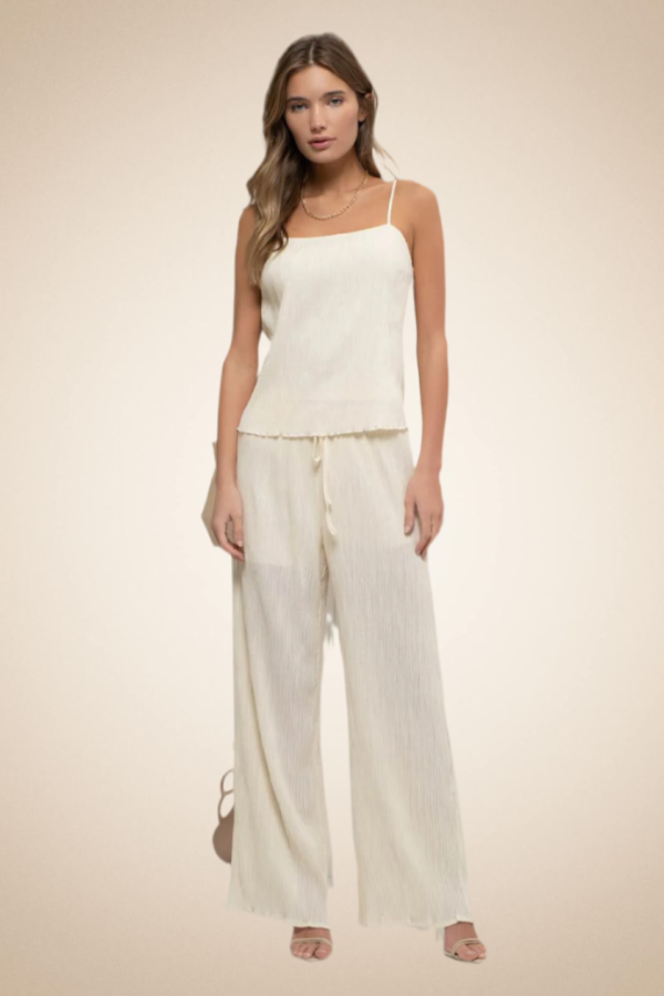 Textured Cream Two-Piece Set – Top & Wide-Leg Pants - Image 3