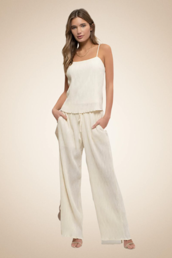 Textured Cream Two-Piece Set – Top & Wide-Leg Pants