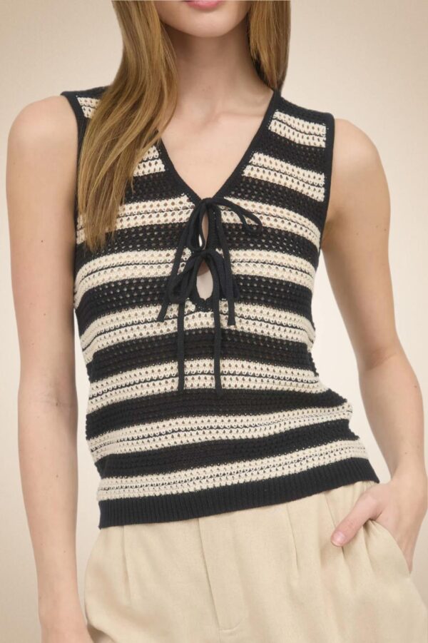 Striped Knit Top with Lace-Up Neckline
