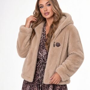 Beige Teddy Jacket with Hood