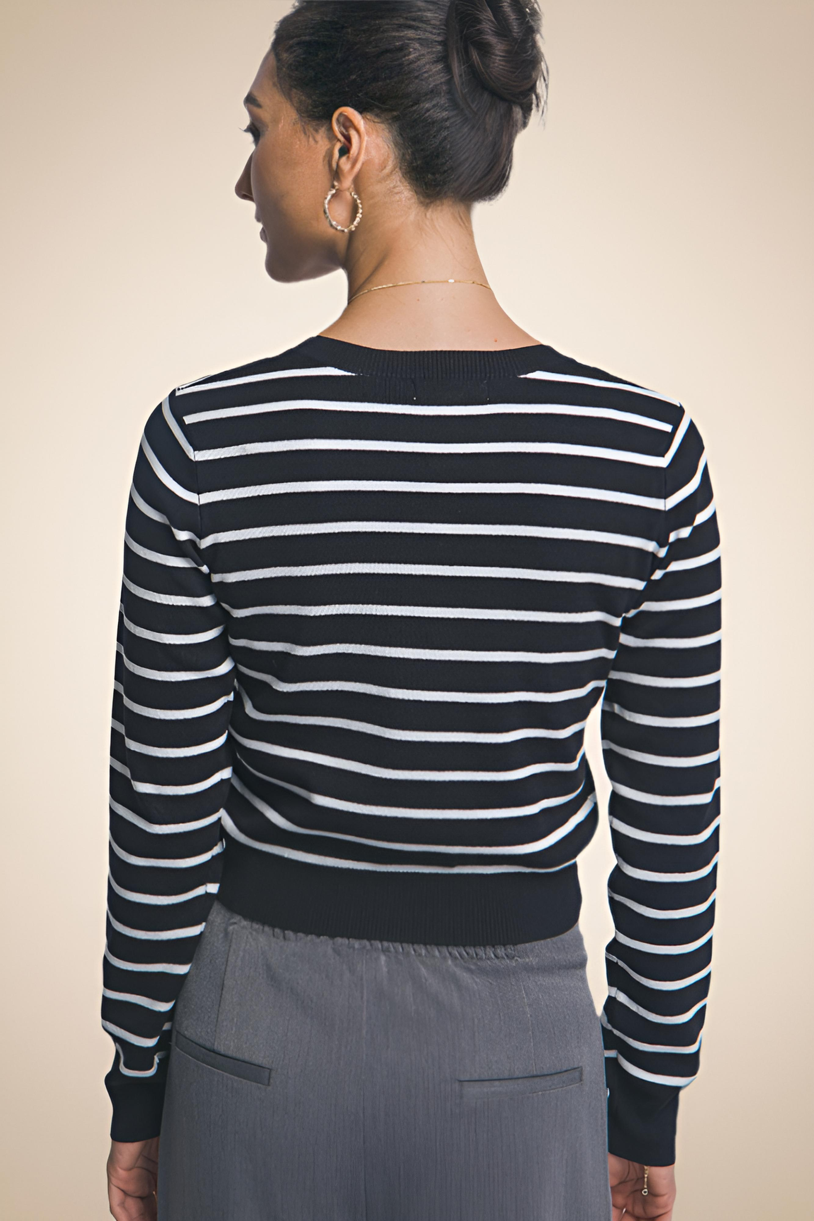 Classic Striped Sweater with Decorative Buttons - Image 5