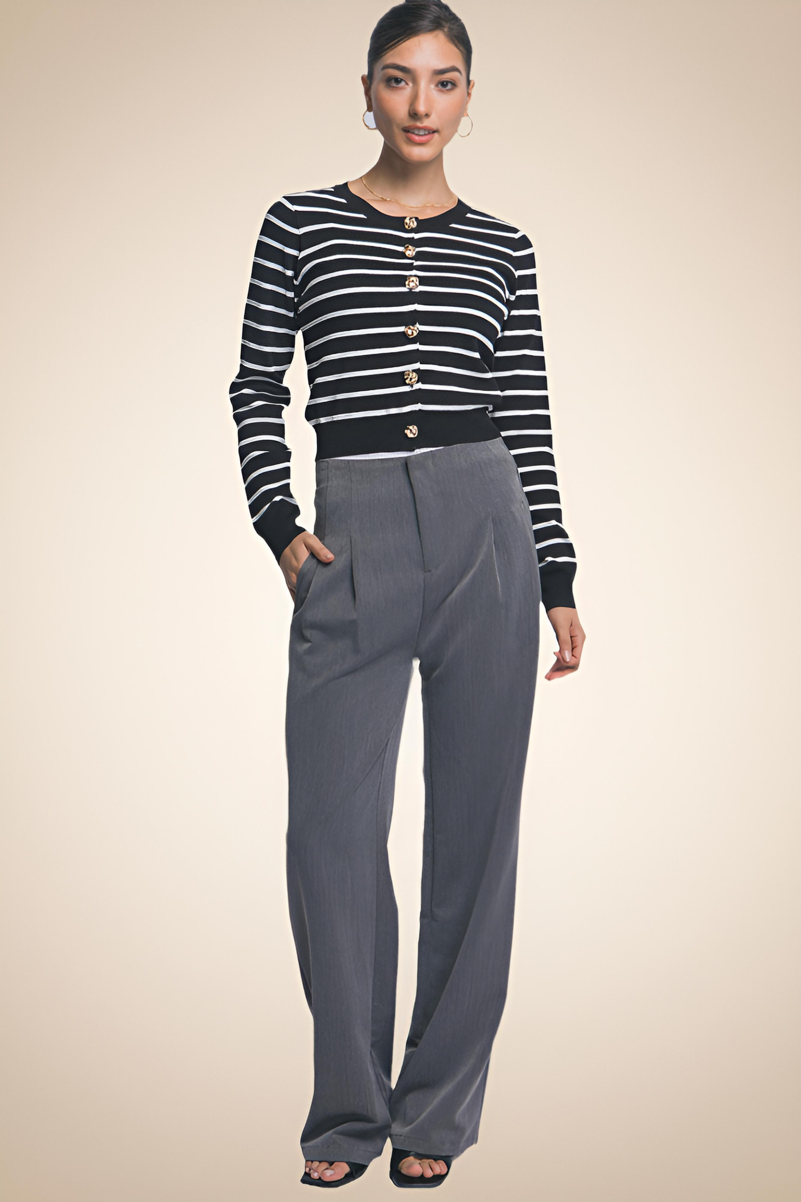Classic Striped Sweater with Decorative Buttons - Image 4