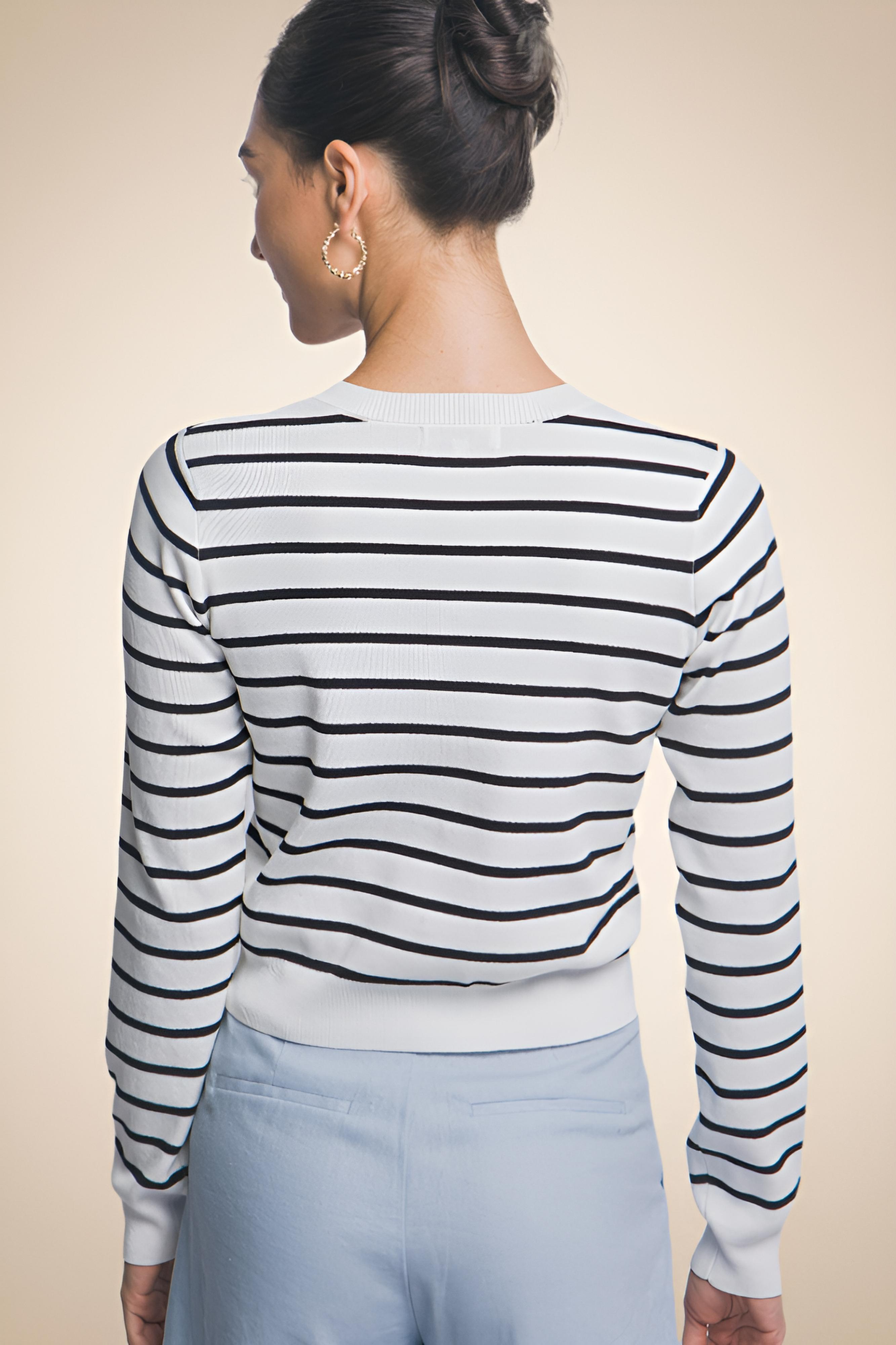 Classic Striped Sweater with Decorative Buttons - Image 3