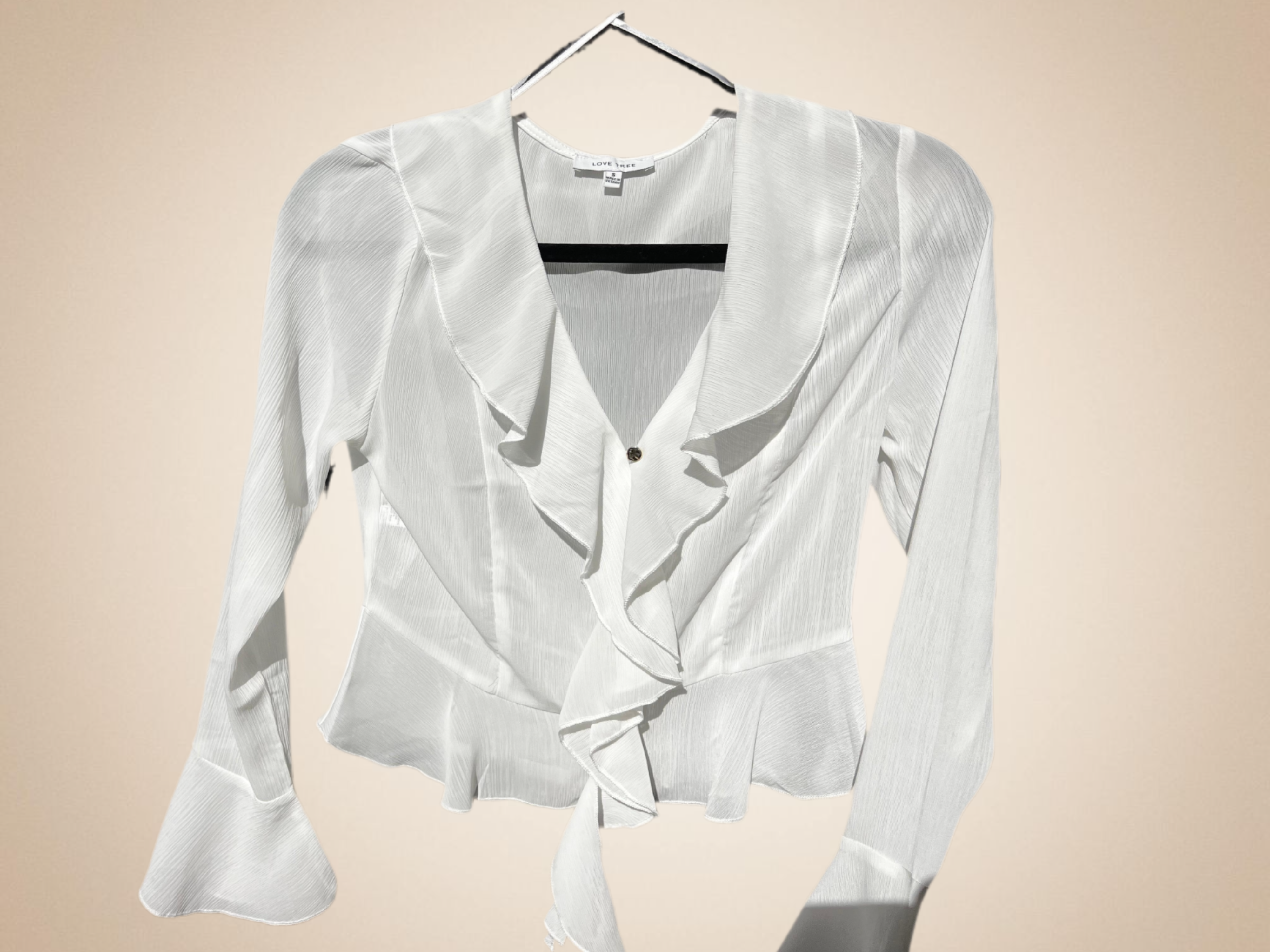 Elegant White Blouse with Ruffles and V-Neck