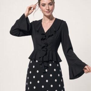 Elegant Black Blouse with Ruffles and V-Neck