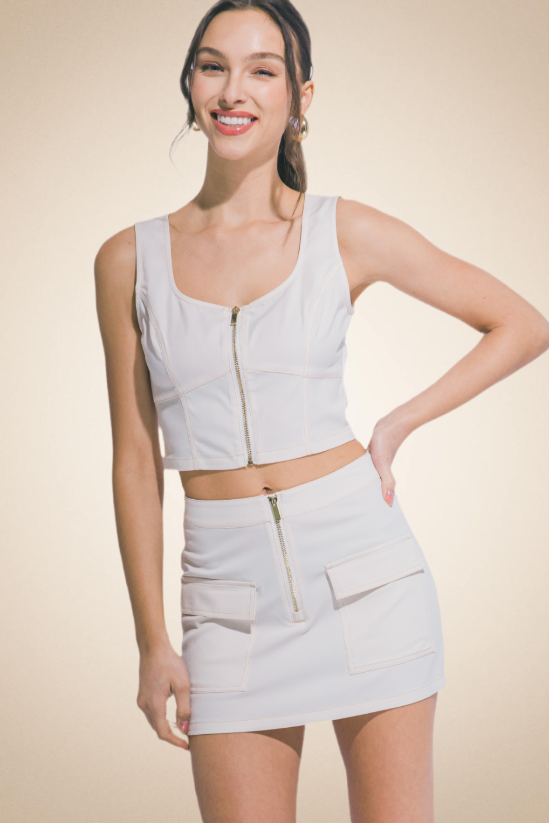 Crop Top & Mini Skirt Set with Decorative Zippers - Image 4