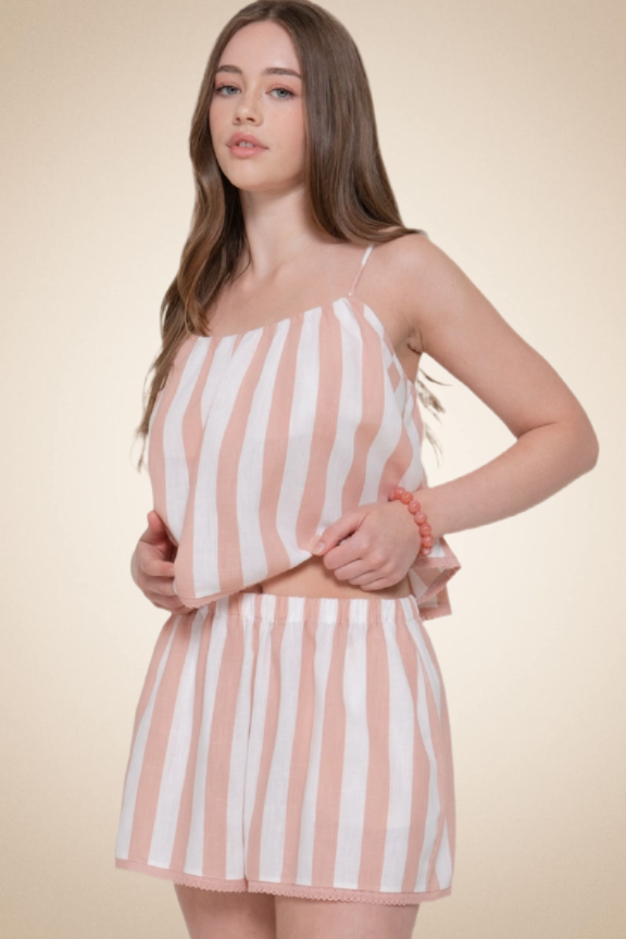 Striped Top & Shorts Set – Pink - Image 2