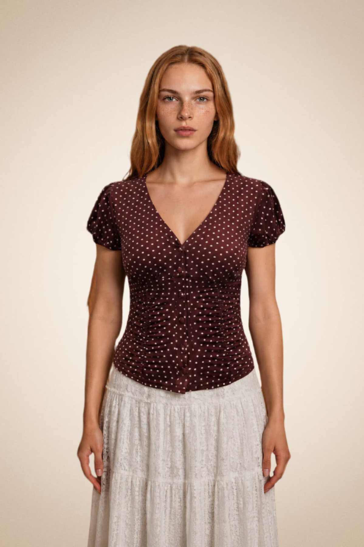 Burgundy Polka Romance Blouse