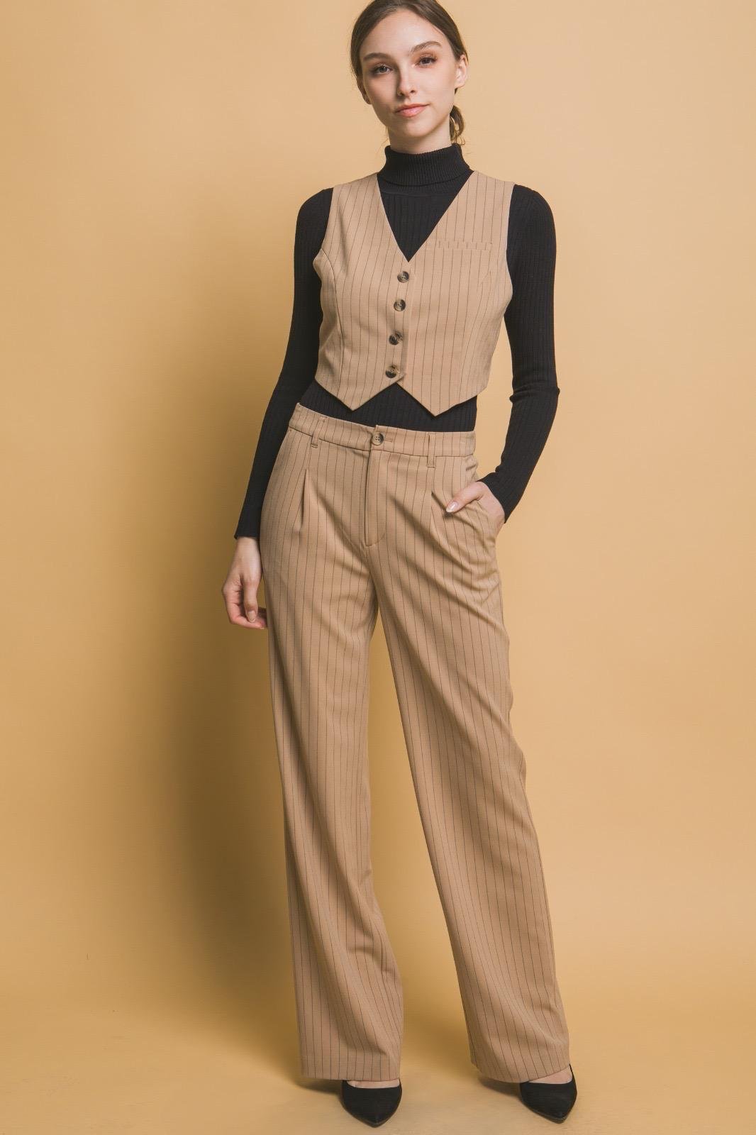 Executive Chic Set – Beige Vest & Trousers