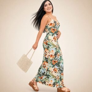 Tropical Floral Print Maxi Dress