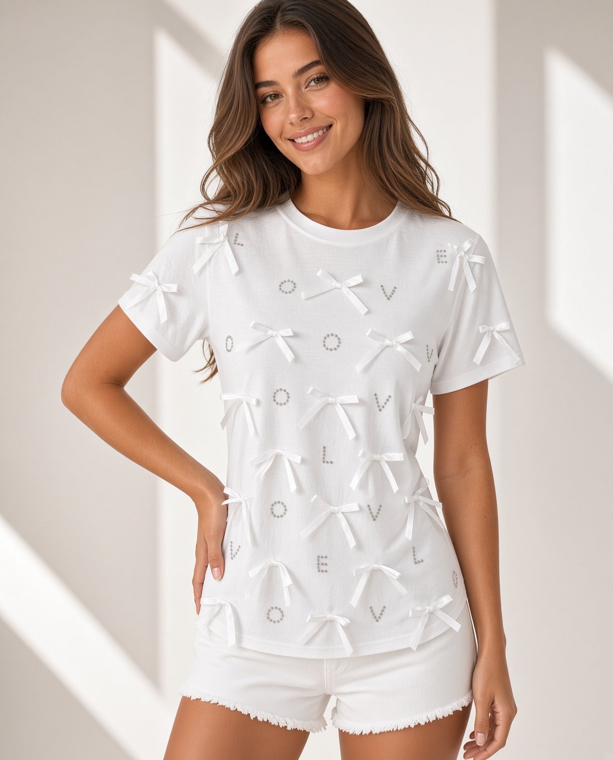 White Bow Detail Top
