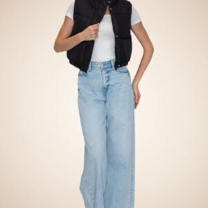 Black Cropped Puffer Vest – Funnel Neck