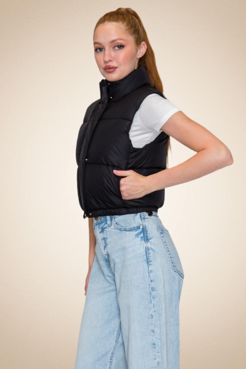 Black Cropped Puffer Vest – Funnel Neck - Image 2