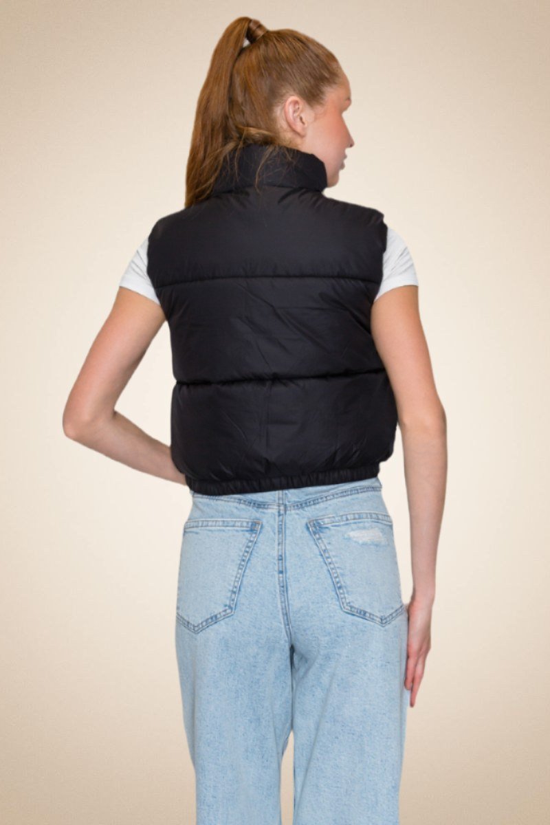 Black Cropped Puffer Vest – Funnel Neck - Image 3