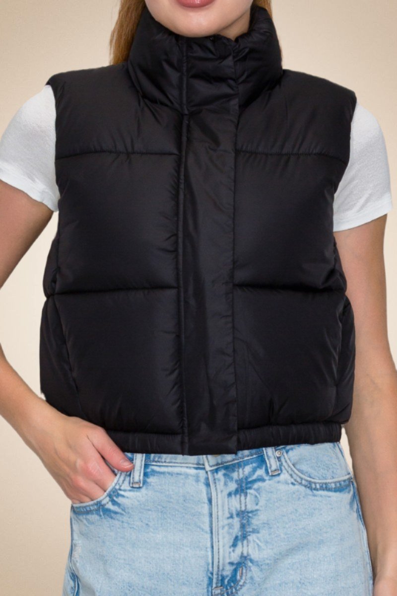 Black Cropped Puffer Vest – Funnel Neck - Image 4
