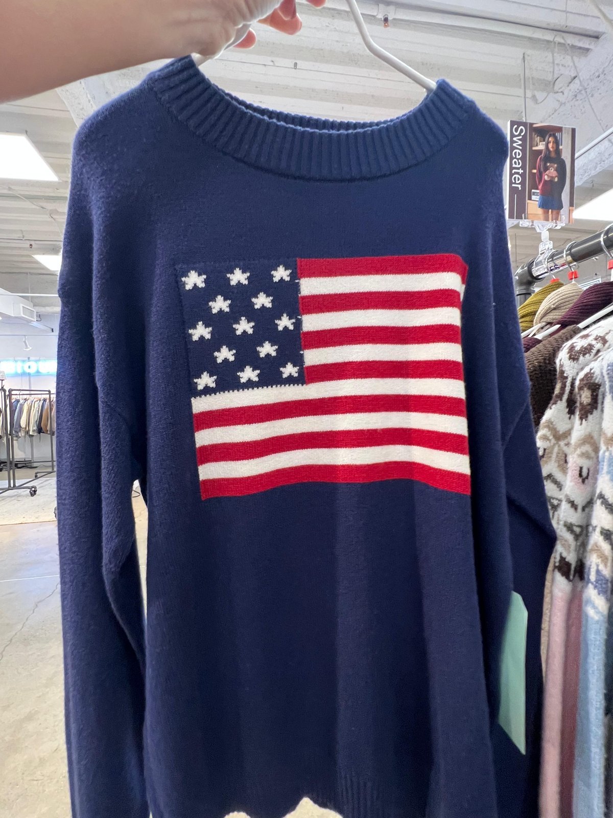 Navy knit sweater with American flag