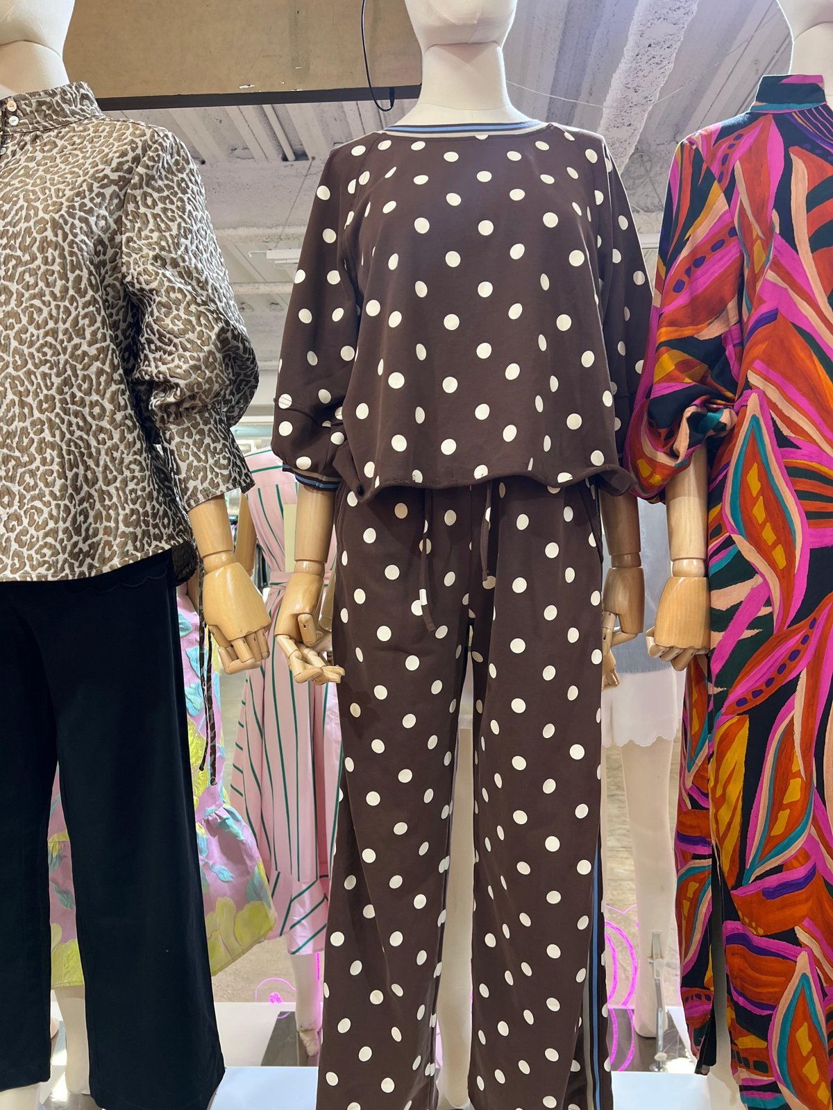 Brown polka dot top and pants set
