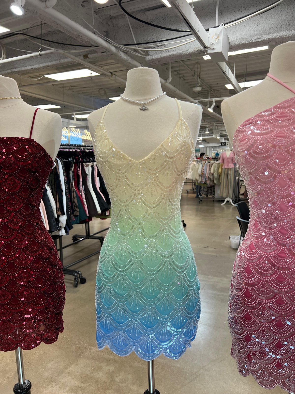 Burgundy, ombre and pink sequin mini dresses