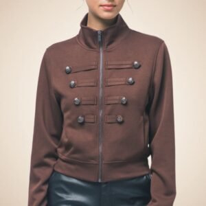 Chocolate Military Button Zip-Up Jacket