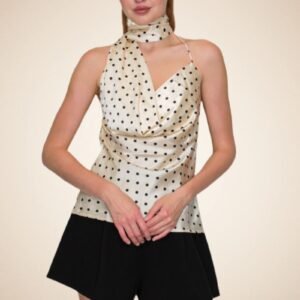 Polka Dot Halter Scarf Top – Cream/Black