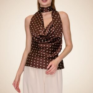Polka Dot Halter Scarf Top – Plum/Cream