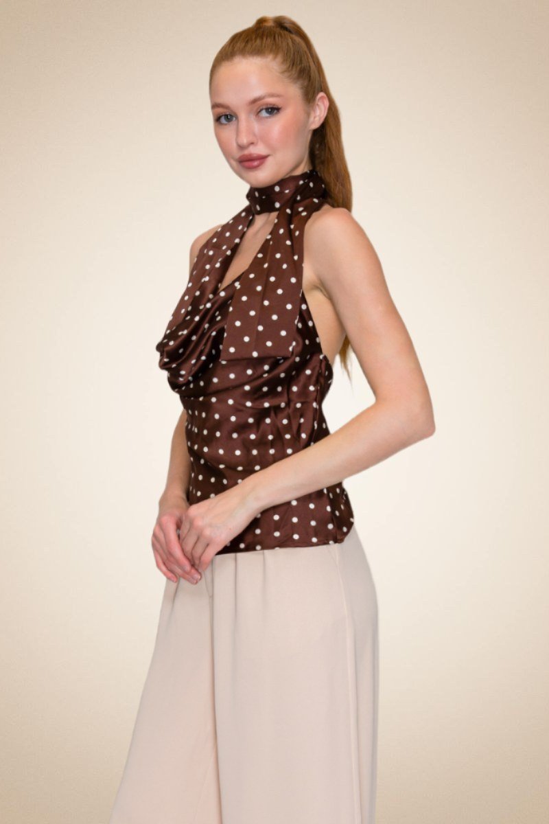 Polka Dot Halter Scarf Top – Plum/Cream - Image 2