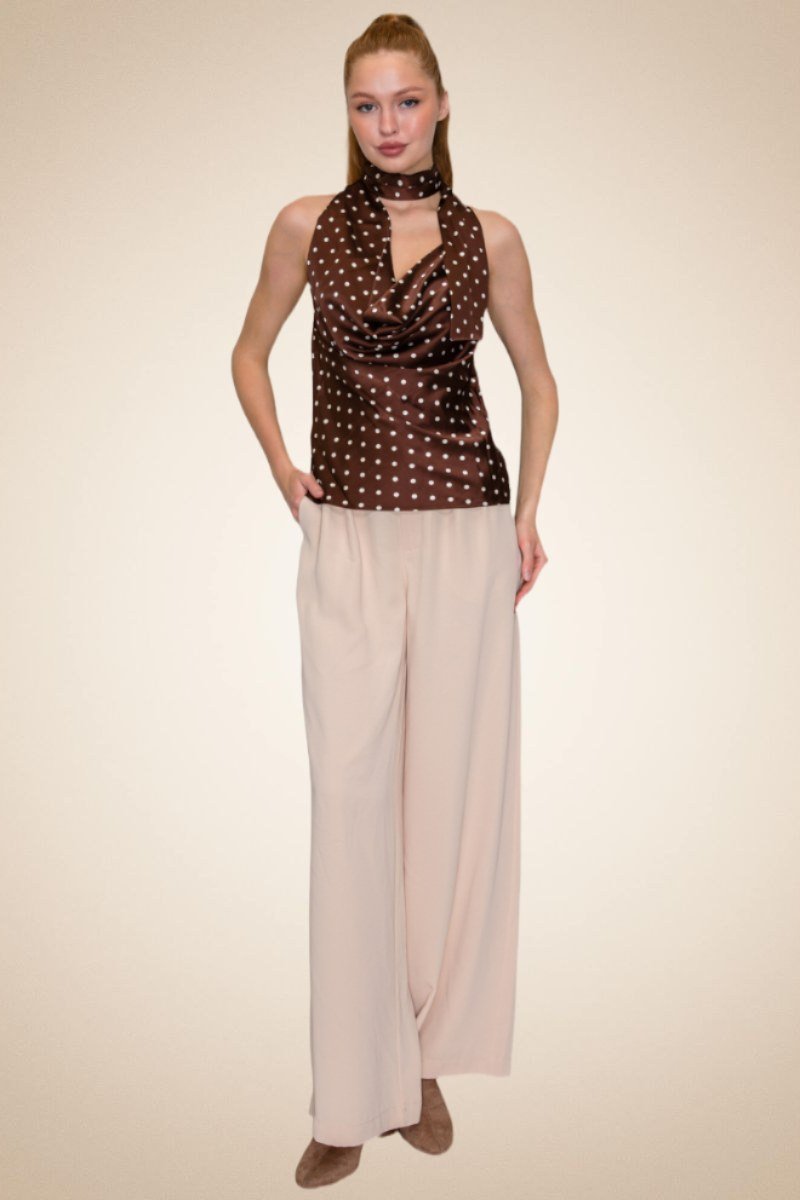 Polka Dot Halter Scarf Top – Plum/Cream - Image 3