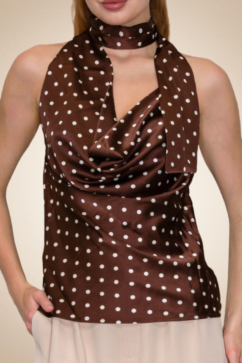 Polka Dot Halter Scarf Top – Plum/Cream - Image 4