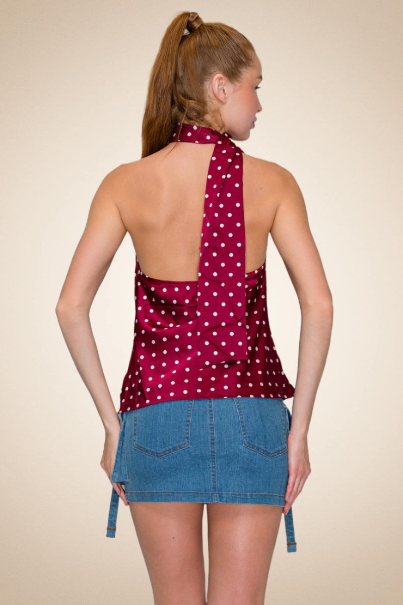 Polka Dot Halter Scarf Top – Wine/Cream - Image 4
